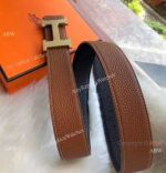 Copy Hermes Reversible Leather Belts with Brushed Buckle